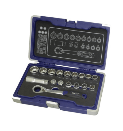 Topnøglesæt 1/4" SplineLock 4-14mm kort. 8-13mm lang. 24 dele.