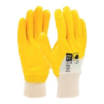 Basic nitrilhandske gul, 3/4 dyp, rib 